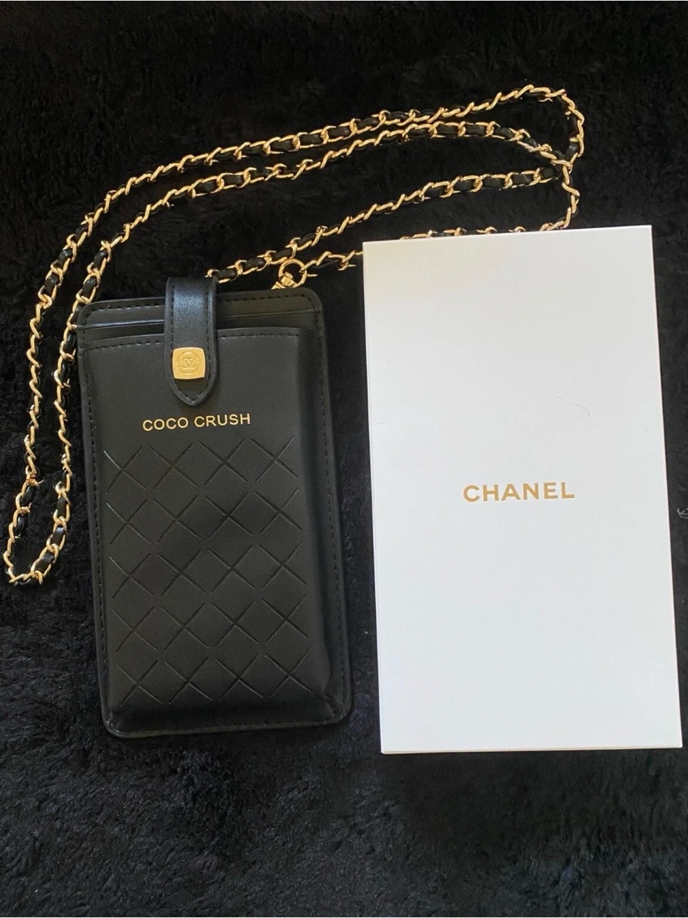 White and Black Phone Pouch with Gold Hardware